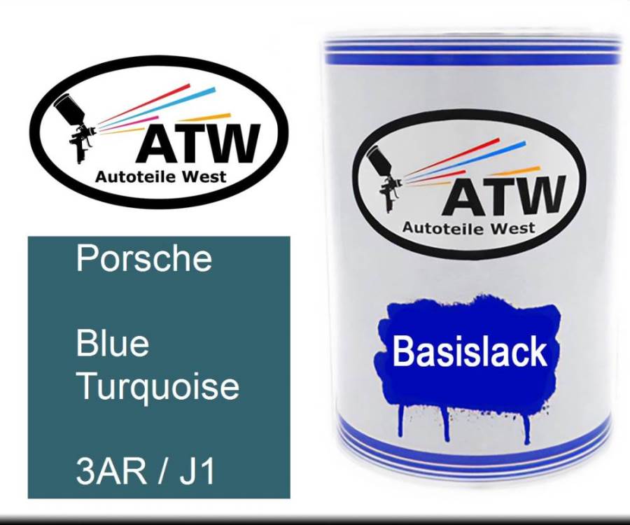 Porsche, Blue Turquoise, 3AR / J1: 500ml Lackdose, von ATW Autoteile West.